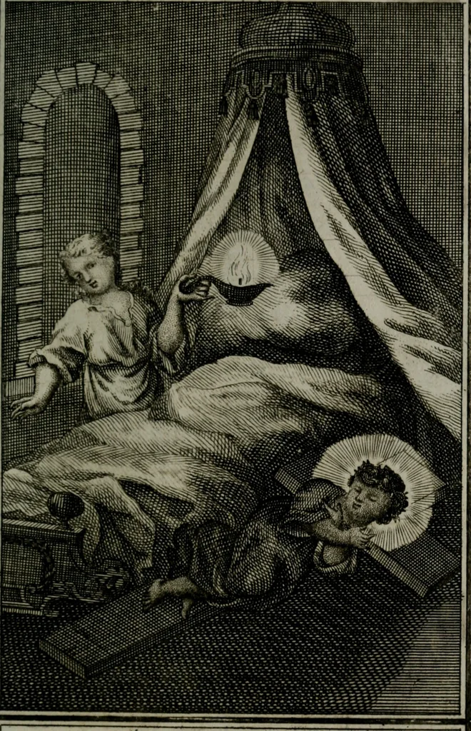 An illustration from Die ihren Gott liebende Seele, vorgestellt in den Sinnbildern des Hermanni Hugonis über seine Pia desideria, und des Ottonis Vaenii, über die Liebe Gottes, mit neuen Kupffern und Versen, welche zielen auf das innere Christenthum, aus dem Frantzösischen ins Teutsche übersetzt, 1743, leaf 116