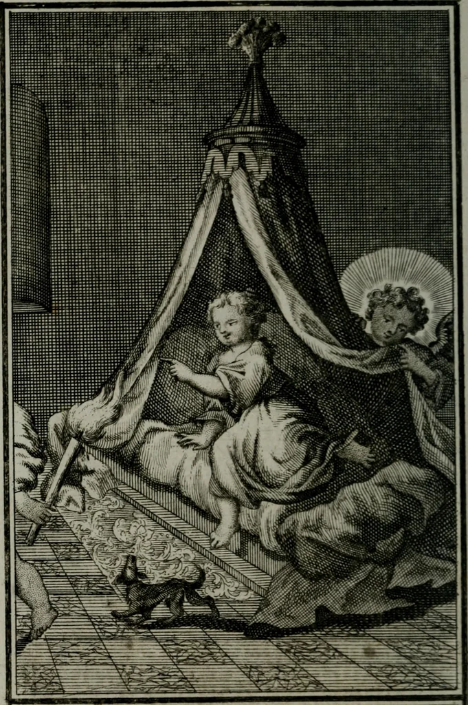 An illustration from Die ihren Gott liebende Seele, vorgestellt in den Sinnbildern des Hermanni Hugonis über seine Pia desideria, und des Ottonis Vaenii, über die Liebe Gottes, mit neuen Kupffern und Versen, welche zielen auf das innere Christenthum, aus dem Frantzösischen ins Teutsche übersetzt, 1743, leaf 119