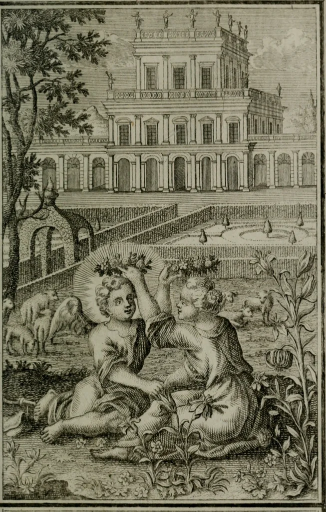 An illustration from Die ihren Gott liebende Seele, vorgestellt in den Sinnbildern des Hermanni Hugonis über seine Pia desideria, und des Ottonis Vaenii, über die Liebe Gottes, mit neuen Kupffern und Versen, welche zielen auf das innere Christenthum, aus dem Frantzösischen ins Teutsche übersetzt, 1743, leaf 140