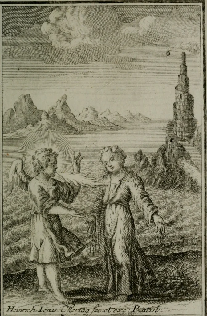 An illustration from Die ihren Gott liebende Seele, vorgestellt in den Sinnbildern des Hermanni Hugonis über seine Pia desideria, und des Ottonis Vaenii, über die Liebe Gottes, mit neuen Kupffern und Versen, welche zielen auf das innere Christenthum, aus dem Frantzösischen ins Teutsche übersetzt, 1743, leaf 146