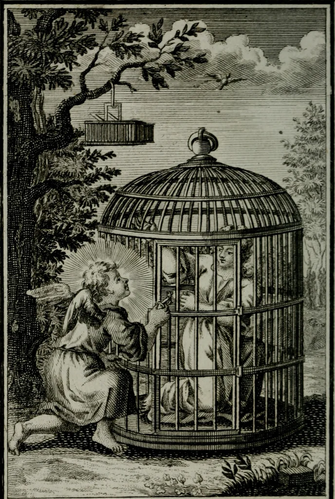 An illustration from Die ihren Gott liebende Seele, vorgestellt in den Sinnbildern des Hermanni Hugonis über seine Pia desideria, und des Ottonis Vaenii, über die Liebe Gottes, mit neuen Kupffern und Versen, welche zielen auf das innere Christenthum, aus dem Frantzösischen ins Teutsche übersetzt, 1743, leaf 161