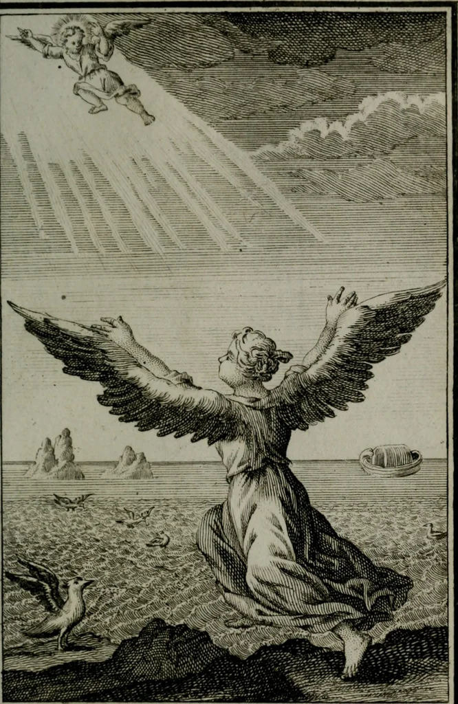 An illustration from Die ihren Gott liebende Seele, vorgestellt in den Sinnbildern des Hermanni Hugonis über seine Pia desideria, und des Ottonis Vaenii, über die Liebe Gottes, mit neuen Kupffern und Versen, welche zielen auf das innere Christenthum, aus dem Frantzösischen ins Teutsche übersetzt, 1743, leaf 170
