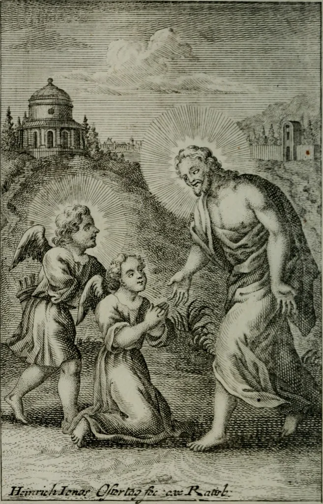 An illustration from Die ihren Gott liebende Seele, vorgestellt in den Sinnbildern des Hermanni Hugonis über seine Pia desideria, und des Ottonis Vaenii, über die Liebe Gottes, mit neuen Kupffern und Versen, welche zielen auf das innere Christenthum, aus dem Frantzösischen ins Teutsche übersetzt, 1743, leaf 195