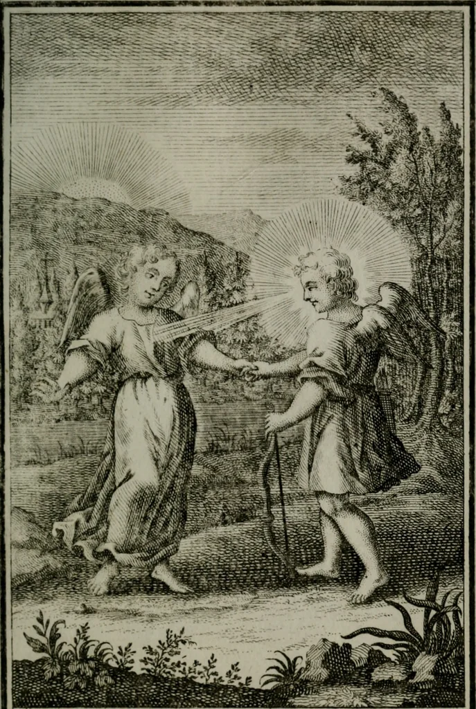 An illustration from Die ihren Gott liebende Seele, vorgestellt in den Sinnbildern des Hermanni Hugonis über seine Pia desideria, und des Ottonis Vaenii, über die Liebe Gottes, mit neuen Kupffern und Versen, welche zielen auf das innere Christenthum, aus dem Frantzösischen ins Teutsche übersetzt, 1743, leaf 204
