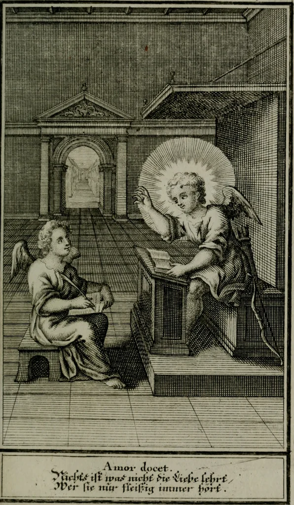 An illustration from Die ihren Gott liebende Seele, vorgestellt in den Sinnbildern des Hermanni Hugonis über seine Pia desideria, und des Ottonis Vaenii, über die Liebe Gottes, mit neuen Kupffern und Versen, welche zielen auf das innere Christenthum, aus dem Frantzösischen ins Teutsche übersetzt, 1743, leaf 210