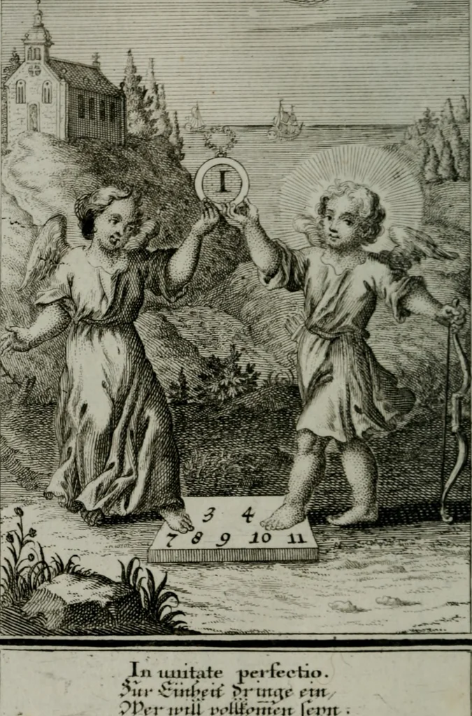 An illustration from Die ihren Gott liebende Seele, vorgestellt in den Sinnbildern des Hermanni Hugonis über seine Pia desideria, und des Ottonis Vaenii, über die Liebe Gottes, mit neuen Kupffern und Versen, welche zielen auf das innere Christenthum, aus dem Frantzösischen ins Teutsche übersetzt, 1743, leaf 219