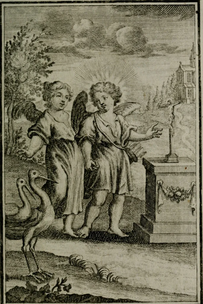 An illustration from Die ihren Gott liebende Seele, vorgestellt in den Sinnbildern des Hermanni Hugonis über seine Pia desideria, und des Ottonis Vaenii, über die Liebe Gottes, mit neuen Kupffern und Versen, welche zielen auf das innere Christenthum, aus dem Frantzösischen ins Teutsche übersetzt, 1743, leaf 240