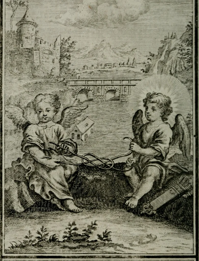 An illustration from Die ihren Gott liebende Seele, vorgestellt in den Sinnbildern des Hermanni Hugonis über seine Pia desideria, und des Ottonis Vaenii, über die Liebe Gottes, mit neuen Kupffern und Versen, welche zielen auf das innere Christenthum, aus dem Frantzösischen ins Teutsche übersetzt, 1743, leaf 243