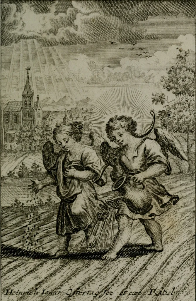 An illustration from Die ihren Gott liebende Seele, vorgestellt in den Sinnbildern des Hermanni Hugonis über seine Pia desideria, und des Ottonis Vaenii, über die Liebe Gottes, mit neuen Kupffern und Versen, welche zielen auf das innere Christenthum, aus dem Frantzösischen ins Teutsche übersetzt, 1743, leaf 252