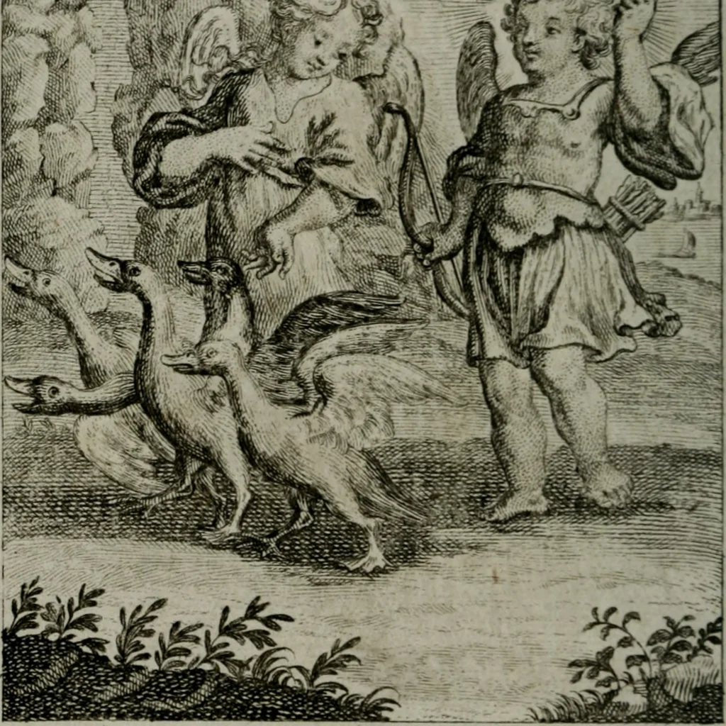An illustration from Die ihren Gott liebende Seele, vorgestellt in den Sinnbildern des Hermanni Hugonis über seine Pia desideria, und des Ottonis Vaenii, über die Liebe Gottes, mit neuen Kupffern und Versen, welche zielen auf das innere Christenthum, aus dem Frantzösischen ins Teutsche übersetzt, 1743, leaf 255