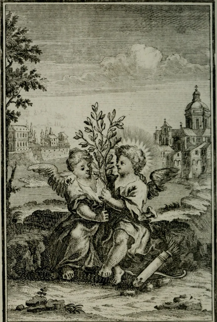 An illustration from Die ihren Gott liebende Seele, vorgestellt in den Sinnbildern des Hermanni Hugonis über seine Pia desideria, und des Ottonis Vaenii, über die Liebe Gottes, mit neuen Kupffern und Versen, welche zielen auf das innere Christenthum, aus dem Frantzösischen ins Teutsche übersetzt, 1743, leaf 273