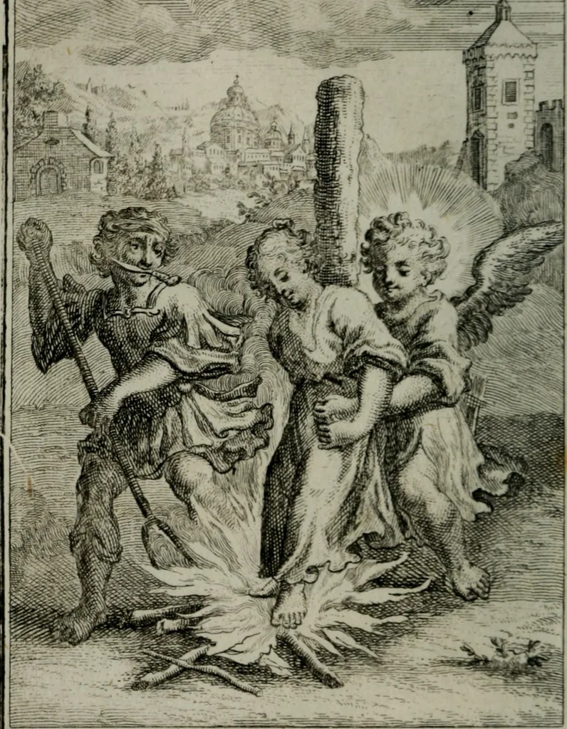 An illustration from Die ihren Gott liebende Seele, vorgestellt in den Sinnbildern des Hermanni Hugonis über seine Pia desideria, und des Ottonis Vaenii, über die Liebe Gottes, mit neuen Kupffern und Versen, welche zielen auf das innere Christenthum, aus dem Frantzösischen ins Teutsche übersetzt, 1743, leaf 291