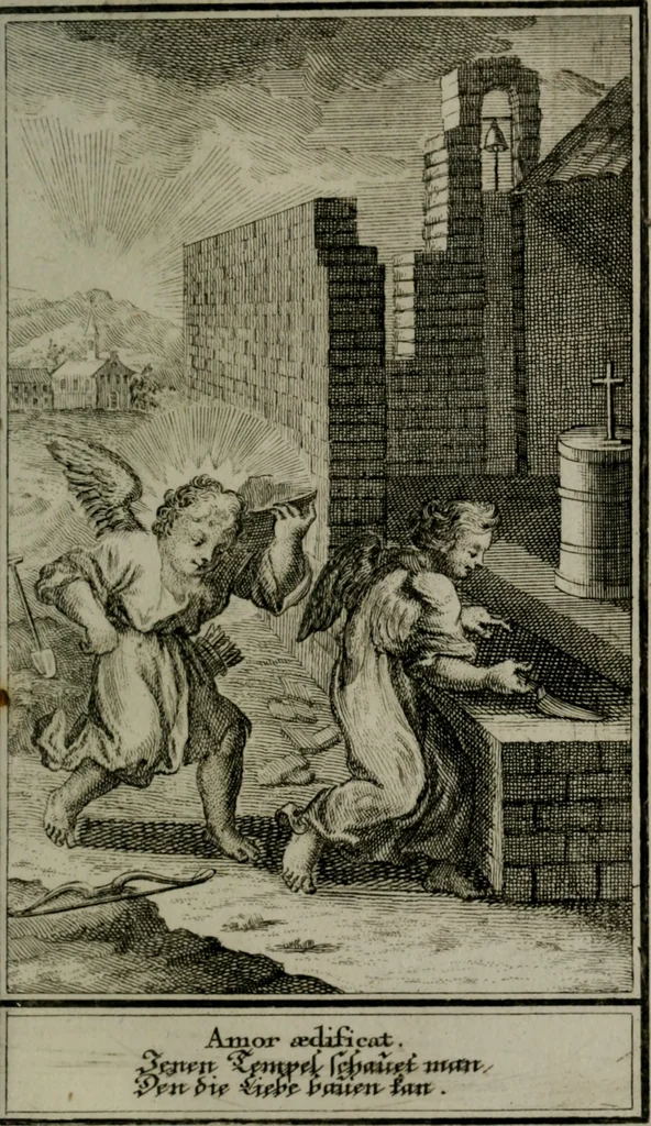 An illustration from Die ihren Gott liebende Seele, vorgestellt in den Sinnbildern des Hermanni Hugonis über seine Pia desideria, und des Ottonis Vaenii, über die Liebe Gottes, mit neuen Kupffern und Versen, welche zielen auf das innere Christenthum, aus dem Frantzösischen ins Teutsche übersetzt, 1743, leaf 294