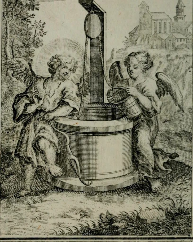 An illustration from Die ihren Gott liebende Seele, vorgestellt in den Sinnbildern des Hermanni Hugonis über seine Pia desideria, und des Ottonis Vaenii, über die Liebe Gottes, mit neuen Kupffern und Versen, welche zielen auf das innere Christenthum, aus dem Frantzösischen ins Teutsche übersetzt, 1743, leaf 303