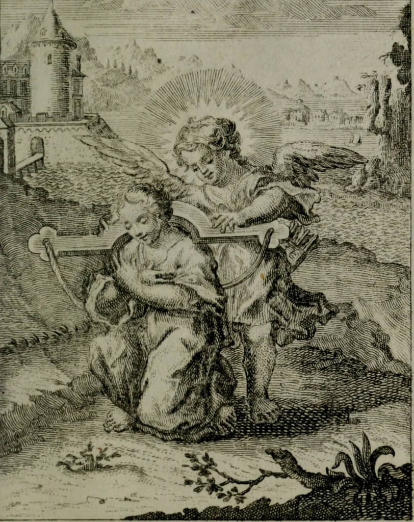 An illustration from Die ihren Gott liebende Seele, vorgestellt in den Sinnbildern des Hermanni Hugonis über seine Pia desideria, und des Ottonis Vaenii, über die Liebe Gottes, mit neuen Kupffern und Versen, welche zielen auf das innere Christenthum, aus dem Frantzösischen ins Teutsche übersetzt, 1743, leaf 306