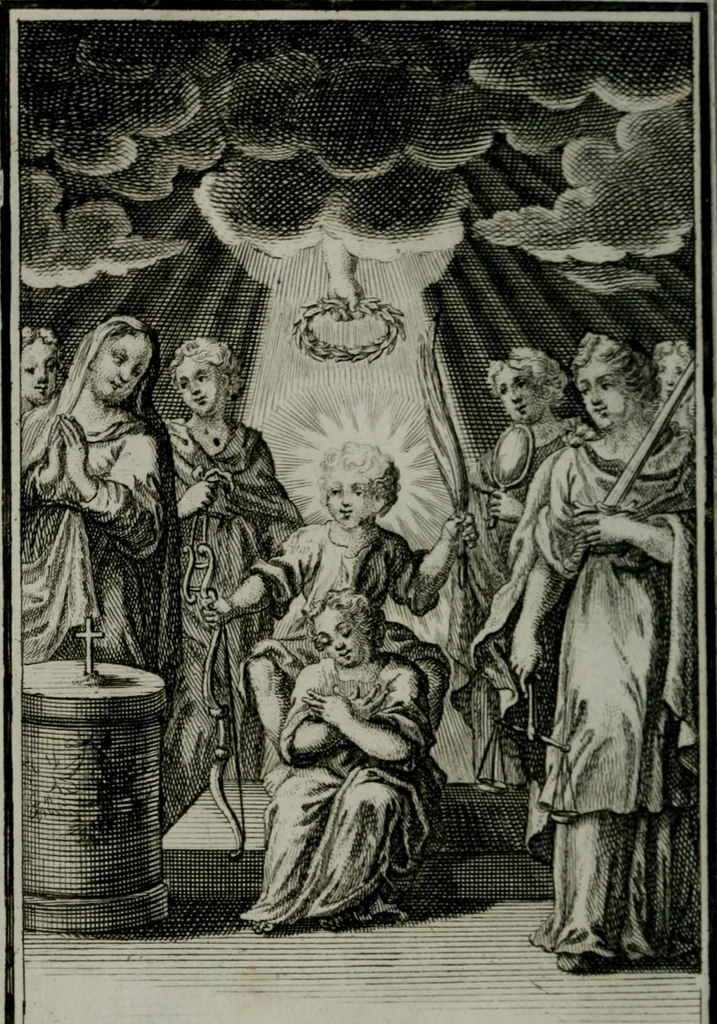 An illustration from Die ihren Gott liebende Seele, vorgestellt in den Sinnbildern des Hermanni Hugonis über seine Pia desideria, und des Ottonis Vaenii, über die Liebe Gottes, mit neuen Kupffern und Versen, welche zielen auf das innere Christenthum, aus dem Frantzösischen ins Teutsche übersetzt, 1743, leaf 309