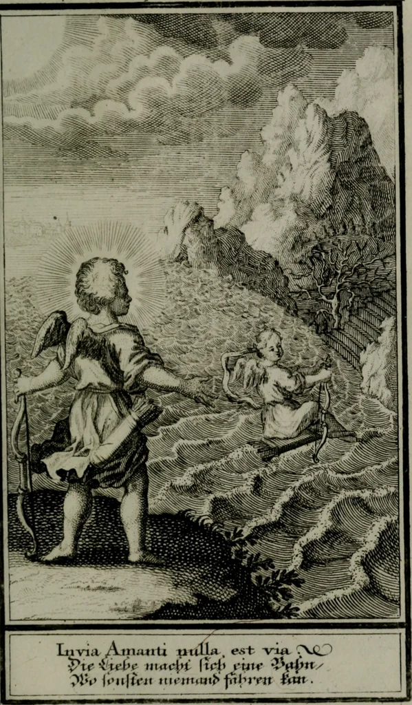 An illustration from Die ihren Gott liebende Seele, vorgestellt in den Sinnbildern des Hermanni Hugonis über seine Pia desideria, und des Ottonis Vaenii, über die Liebe Gottes, mit neuen Kupffern und Versen, welche zielen auf das innere Christenthum, aus dem Frantzösischen ins Teutsche übersetzt, 1743, leaf 330