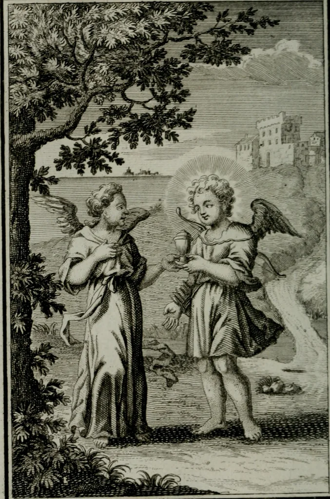 An illustration from Die ihren Gott liebende Seele, vorgestellt in den Sinnbildern des Hermanni Hugonis über seine Pia desideria, und des Ottonis Vaenii, über die Liebe Gottes, mit neuen Kupffern und Versen, welche zielen auf das innere Christenthum, aus dem Frantzösischen ins Teutsche übersetzt, 1743, leaf 333