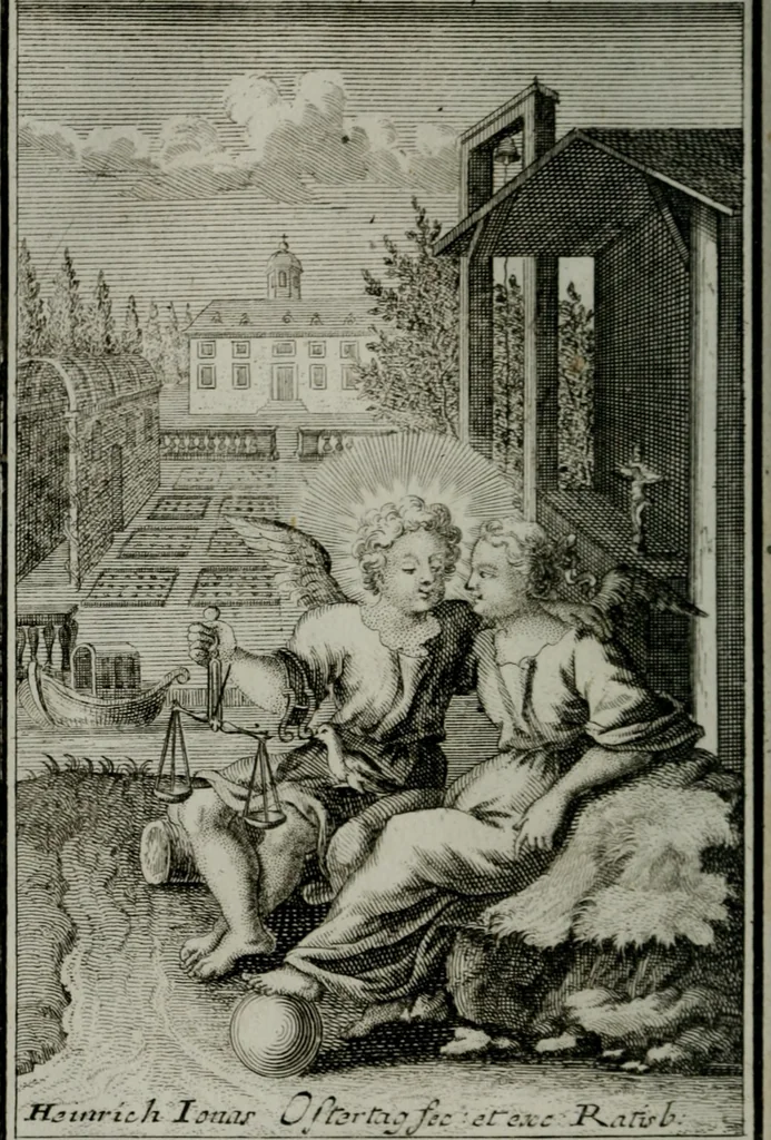 An illustration from Die ihren Gott liebende Seele, vorgestellt in den Sinnbildern des Hermanni Hugonis über seine Pia desideria, und des Ottonis Vaenii, über die Liebe Gottes, mit neuen Kupffern und Versen, welche zielen auf das innere Christenthum, aus dem Frantzösischen ins Teutsche übersetzt, 1743, leaf 339
