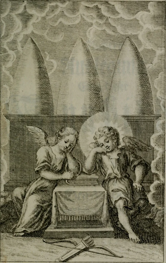 An illustration from Die ihren Gott liebende Seele, vorgestellt in den Sinnbildern des Hermanni Hugonis über seine Pia desideria, und des Ottonis Vaenii, über die Liebe Gottes, mit neuen Kupffern und Versen, welche zielen auf das innere Christenthum, aus dem Frantzösischen ins Teutsche übersetzt, 1743, leaf 366