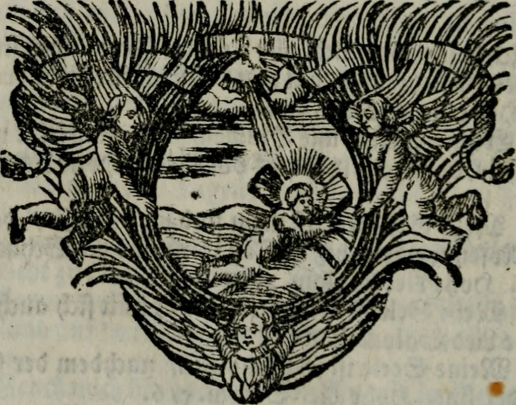 An illustration from Die ihren Gott liebende Seele, vorgestellt in den Sinnbildern des Hermanni Hugonis über seine Pia desideria, und des Ottonis Vaenii, über die Liebe Gottes, mit neuen Kupffern und Versen, welche zielen auf das innere Christenthum, aus dem Frantzösischen ins Teutsche übersetzt, 1743, leaf 437