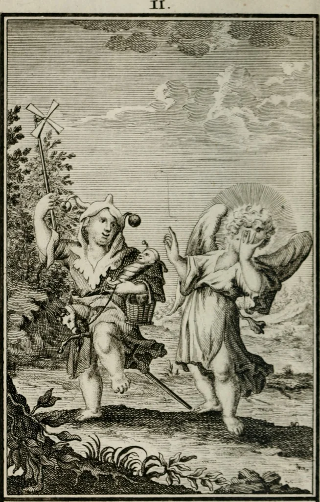 An illustration from Die ihren Gott liebende Seele, vorgestellt in den Sinnbildern des Hermanni Hugonis über seine Pia desideria, und des Ottonis Vaenii, über die Liebe Gottes, mit neuen Kupffern und Versen, welche zielen auf das innere Christenthum, aus dem Frantzösischen ins Teutsche übersetzt, 1743, leaf 47