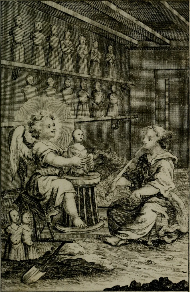 An illustration from Die ihren Gott liebende Seele, vorgestellt in den Sinnbildern des Hermanni Hugonis über seine Pia desideria, und des Ottonis Vaenii, über die Liebe Gottes, mit neuen Kupffern und Versen, welche zielen auf das innere Christenthum, aus dem Frantzösischen ins Teutsche übersetzt, 1743, leaf 56