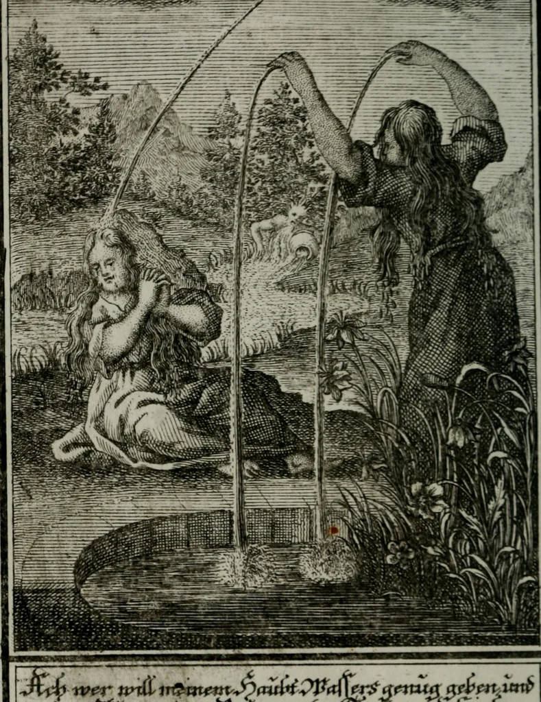 An illustration from Die ihren Gott liebende Seele, vorgestellt in den Sinnbildern des Hermanni Hugonis über seine Pia desideria, und des Ottonis Vaenii, über die Liebe Gottes, mit neuen Kupffern und Versen, welche zielen auf das innere Christenthum, aus dem Frantzösischen ins Teutsche übersetzt, 1743, leaf 65
