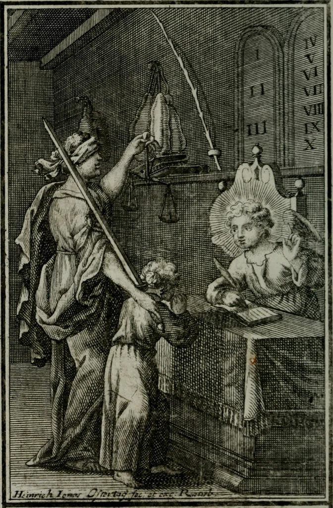 An illustration from Die ihren Gott liebende Seele, vorgestellt in den Sinnbildern des Hermanni Hugonis über seine Pia desideria, und des Ottonis Vaenii, über die Liebe Gottes, mit neuen Kupffern und Versen, welche zielen auf das innere Christenthum, aus dem Frantzösischen ins Teutsche übersetzt, 1743, leaf 71