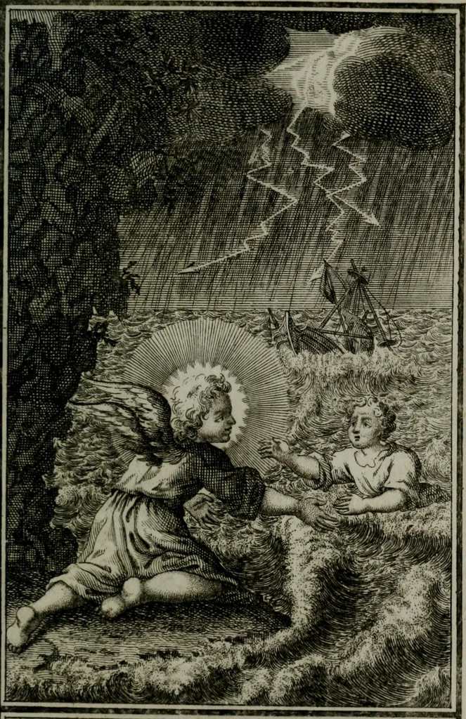 An illustration from Die ihren Gott liebende Seele, vorgestellt in den Sinnbildern des Hermanni Hugonis über seine Pia desideria, und des Ottonis Vaenii, über die Liebe Gottes, mit neuen Kupffern und Versen, welche zielen auf das innere Christenthum, aus dem Frantzösischen ins Teutsche übersetzt, 1743, leaf 74
