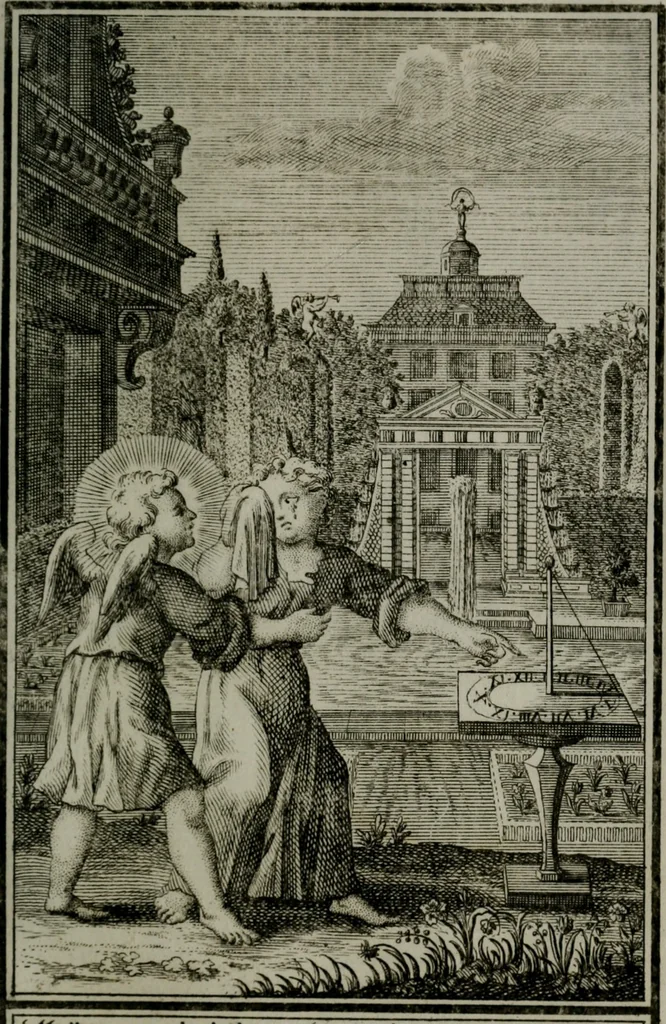 An illustration from Die ihren Gott liebende Seele, vorgestellt in den Sinnbildern des Hermanni Hugonis über seine Pia desideria, und des Ottonis Vaenii, über die Liebe Gottes, mit neuen Kupffern und Versen, welche zielen auf das innere Christenthum, aus dem Frantzösischen ins Teutsche übersetzt, 1743, leaf 80