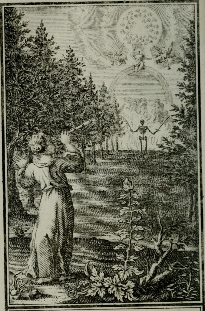 An illustration from Die ihren Gott liebende Seele, vorgestellt in den Sinnbildern des Hermanni Hugonis über seine Pia desideria, und des Ottonis Vaenii, über die Liebe Gottes, mit neuen Kupffern und Versen, welche zielen auf das innere Christenthum, aus dem Frantzösischen ins Teutsche übersetzt, 1743, leaf 83