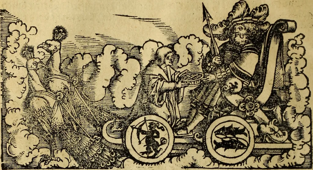 An illustration from Die Kunst der Chiromantzey : vsz Besehung der Hend. Physiognomey / vsz Anblick des Menschens. Natürlichen Astrologey noch dem Lauff der Soñen. Complexion eins yegklichen Menschens. Natürlichen Ynflüssz der Planeten. der zwolff Zeichen Angesychten. Ettliche Canones / zu Erkantnüsz der Menschen Kranckheiten / solicher weisz vormals nye beschriben oder gedruckt. Zusamen verordnet / vnd verteütscht durch ..., 1523, leaf 123