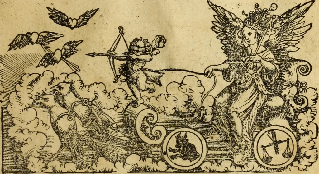 An illustration from Die Kunst der Chiromantzey : vsz Besehung der Hend. Physiognomey / vsz Anblick des Menschens. Natürlichen Astrologey noch dem Lauff der Soñen. Complexion eins yegklichen Menschens. Natürlichen Ynflüssz der Planeten. der zwolff Zeichen Angesychten. Ettliche Canones / zu Erkantnüsz der Menschen Kranckheiten / solicher weisz vormals nye beschriben oder gedruckt. Zusamen verordnet / vnd verteütscht durch ..., 1523, leaf 124