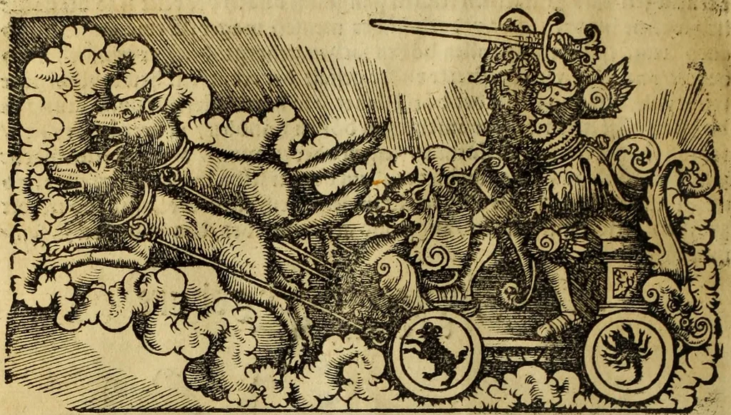 An illustration from Die Kunst der Chiromantzey : vsz Besehung der Hend. Physiognomey / vsz Anblick des Menschens. Natürlichen Astrologey noch dem Lauff der Soñen. Complexion eins yegklichen Menschens. Natürlichen Ynflüssz der Planeten. der zwolff Zeichen Angesychten. Ettliche Canones / zu Erkantnüsz der Menschen Kranckheiten / solicher weisz vormals nye beschriben oder gedruckt. Zusamen verordnet / vnd verteütscht durch ..., 1523, leaf 133