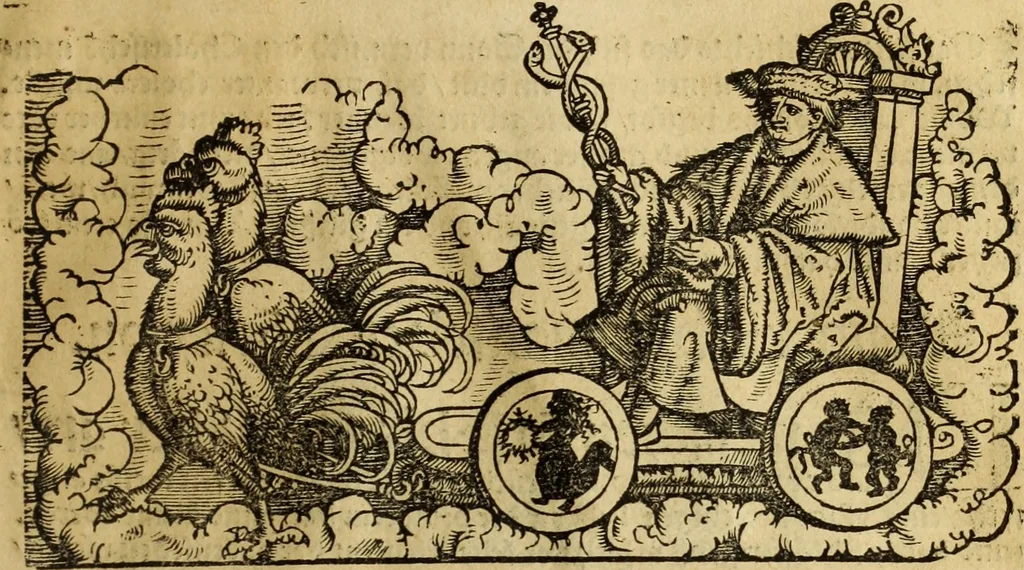 An illustration from Die Kunst der Chiromantzey : vsz Besehung der Hend. Physiognomey / vsz Anblick des Menschens. Natürlichen Astrologey noch dem Lauff der Soñen. Complexion eins yegklichen Menschens. Natürlichen Ynflüssz der Planeten. der zwolff Zeichen Angesychten. Ettliche Canones / zu Erkantnüsz der Menschen Kranckheiten / solicher weisz vormals nye beschriben oder gedruckt. Zusamen verordnet / vnd verteütscht durch ..., 1523, leaf 134