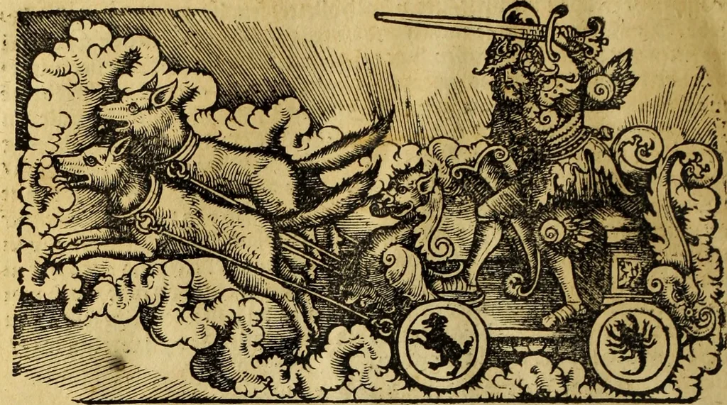 An illustration from Die Kunst der Chiromantzey : vsz Besehung der Hend. Physiognomey / vsz Anblick des Menschens. Natürlichen Astrologey noch dem Lauff der Soñen. Complexion eins yegklichen Menschens. Natürlichen Ynflüssz der Planeten. der zwolff Zeichen Angesychten. Ettliche Canones / zu Erkantnüsz der Menschen Kranckheiten / solicher weisz vormals nye beschriben oder gedruckt. Zusamen verordnet / vnd verteütscht durch ..., 1523, leaf 137