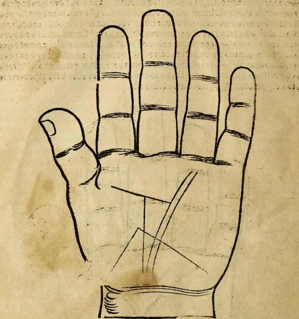 An illustration from Die Kunst der Chiromantzey : vsz Besehung der Hend. Physiognomey / vsz Anblick des Menschens. Natürlichen Astrologey noch dem Lauff der Soñen. Complexion eins yegklichen Menschens. Natürlichen Ynflüssz der Planeten. der zwolff Zeichen Angesychten. Ettliche Canones / zu Erkantnüsz der Menschen Kranckheiten / solicher weisz vormals nye beschriben oder gedruckt. Zusamen verordnet / vnd verteütscht durch ..., 1523, leaf 39