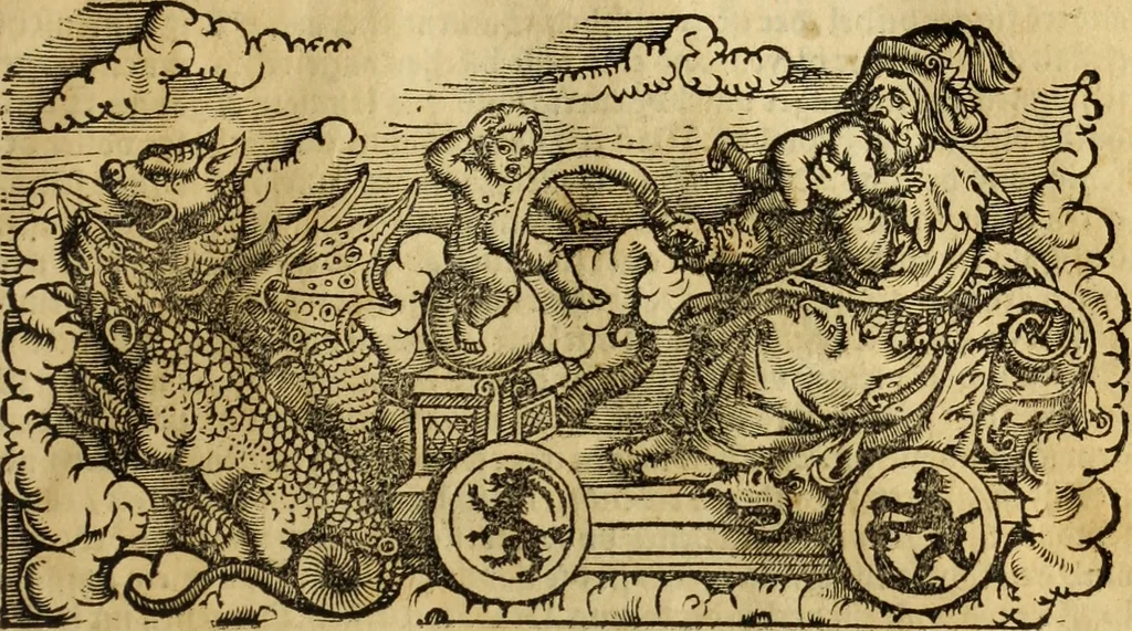 An illustration from Die Kunst der Chiromantzey : vsz Besehung der Hend. Physiognomey / vsz Anblick des Menschens. Natürlichen Astrologey noch dem Lauff der Soñen. Complexion eins yegklichen Menschens. Natürlichen Ynflüssz der Planeten. der zwolff Zeichen Angesychten. Ettliche Canones / zu Erkantnüsz der Menschen Kranckheiten / solicher weisz vormals nye beschriben oder gedruckt. Zusamen verordnet / vnd verteütscht durch ..., 1523, leaf 54