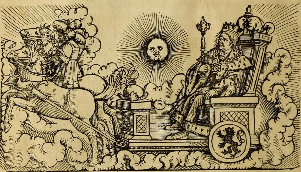 An illustration from Die Kunst der Chiromantzey : vsz Besehung der Hend. Physiognomey / vsz Anblick des Menschens. Natürlichen Astrologey noch dem Lauff der Soñen. Complexion eins yegklichen Menschens. Natürlichen Ynflüssz der Planeten. der zwolff Zeichen Angesychten. Ettliche Canones / zu Erkantnüsz der Menschen Kranckheiten / solicher weisz vormals nye beschriben oder gedruckt. Zusamen verordnet / vnd verteütscht durch ..., 1523, leaf 57