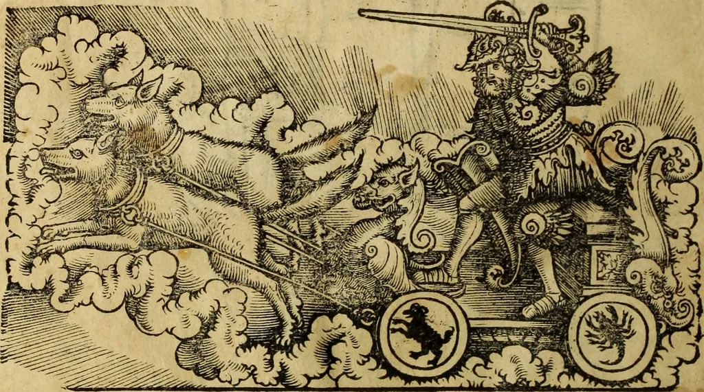 An illustration from Die Kunst der Chiromantzey : vsz Besehung der Hend. Physiognomey / vsz Anblick des Menschens. Natürlichen Astrologey noch dem Lauff der Soñen. Complexion eins yegklichen Menschens. Natürlichen Ynflüssz der Planeten. der zwolff Zeichen Angesychten. Ettliche Canones / zu Erkantnüsz der Menschen Kranckheiten / solicher weisz vormals nye beschriben oder gedruckt. Zusamen verordnet / vnd verteütscht durch ..., 1523, leaf 63