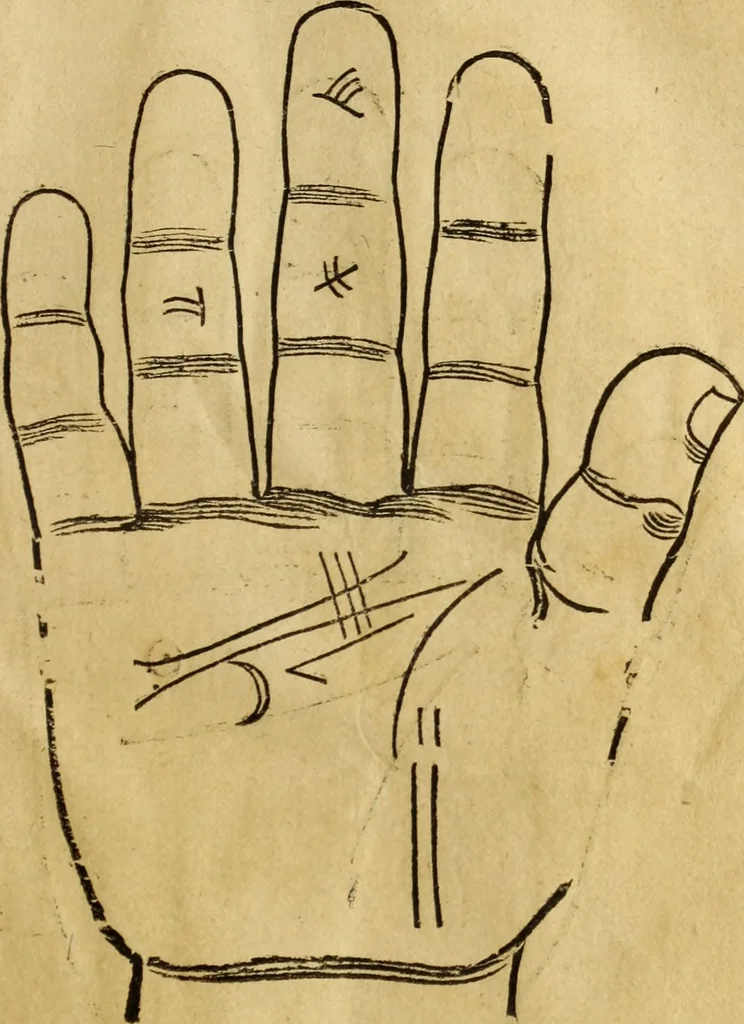 An illustration from Die Kunst der Chiromantzey : vsz Besehung der Hend. Physiognomey / vsz Anblick des Menschens. Natürlichen Astrologey noch dem Lauff der Soñen. Complexion eins yegklichen Menschens. Natürlichen Ynflüssz der Planeten. der zwolff Zeichen Angesychten. Ettliche Canones / zu Erkantnüsz der Menschen Kranckheiten / solicher weisz vormals nye beschriben oder gedruckt. Zusamen verordnet / vnd verteütscht durch ..., 1523, leaf 68