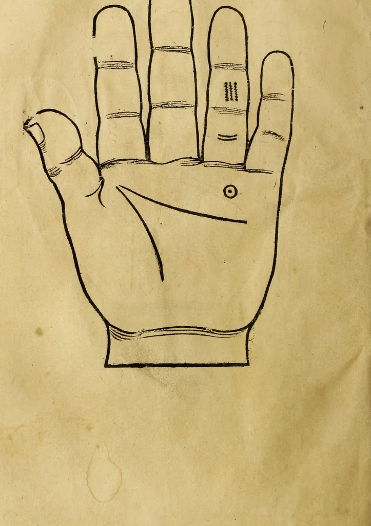 An illustration from Die Kunst der Chiromantzey : vsz Besehung der Hend. Physiognomey / vsz Anblick des Menschens. Natürlichen Astrologey noch dem Lauff der Soñen. Complexion eins yegklichen Menschens. Natürlichen Ynflüssz der Planeten. der zwolff Zeichen Angesychten. Ettliche Canones / zu Erkantnüsz der Menschen Kranckheiten / solicher weisz vormals nye beschriben oder gedruckt. Zusamen verordnet / vnd verteütscht durch ..., 1523, leaf 69
