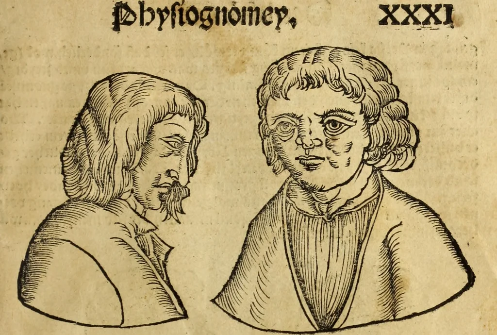An illustration from Die Kunst der Chiromantzey : vsz Besehung der Hend. Physiognomey / vsz Anblick des Menschens. Natürlichen Astrologey noch dem Lauff der Soñen. Complexion eins yegklichen Menschens. Natürlichen Ynflüssz der Planeten. der zwolff Zeichen Angesychten. Ettliche Canones / zu Erkantnüsz der Menschen Kranckheiten / solicher weisz vormals nye beschriben oder gedruckt. Zusamen verordnet / vnd verteütscht durch ..., 1523, leaf 72