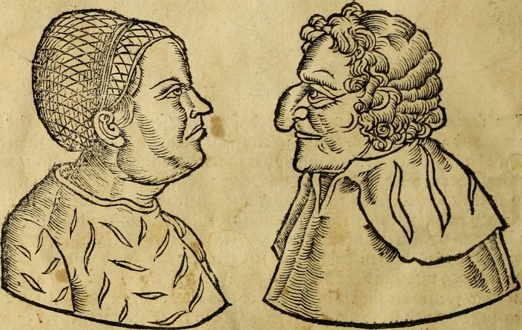 An illustration from Die Kunst der Chiromantzey : vsz Besehung der Hend. Physiognomey / vsz Anblick des Menschens. Natürlichen Astrologey noch dem Lauff der Soñen. Complexion eins yegklichen Menschens. Natürlichen Ynflüssz der Planeten. der zwolff Zeichen Angesychten. Ettliche Canones / zu Erkantnüsz der Menschen Kranckheiten / solicher weisz vormals nye beschriben oder gedruckt. Zusamen verordnet / vnd verteütscht durch ..., 1523, leaf 73