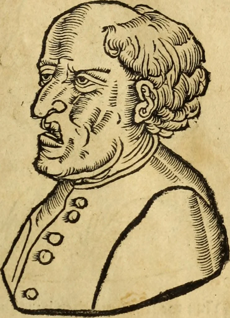 An illustration from Die Kunst der Chiromantzey : vsz Besehung der Hend. Physiognomey / vsz Anblick des Menschens. Natürlichen Astrologey noch dem Lauff der Soñen. Complexion eins yegklichen Menschens. Natürlichen Ynflüssz der Planeten. der zwolff Zeichen Angesychten. Ettliche Canones / zu Erkantnüsz der Menschen Kranckheiten / solicher weisz vormals nye beschriben oder gedruckt. Zusamen verordnet / vnd verteütscht durch ..., 1523, leaf 76