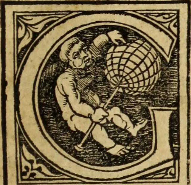 An illustration from Die Kunst der Chiromantzey : vsz Besehung der Hend. Physiognomey / vsz Anblick des Menschens. Natürlichen Astrologey noch dem Lauff der Soñen. Complexion eins yegklichen Menschens. Natürlichen Ynflüssz der Planeten. der zwolff Zeichen Angesychten. Ettliche Canones / zu Erkantnüsz der Menschen Kranckheiten / solicher weisz vormals nye beschriben oder gedruckt. Zusamen verordnet / vnd verteütscht durch ..., 1523, leaf 8