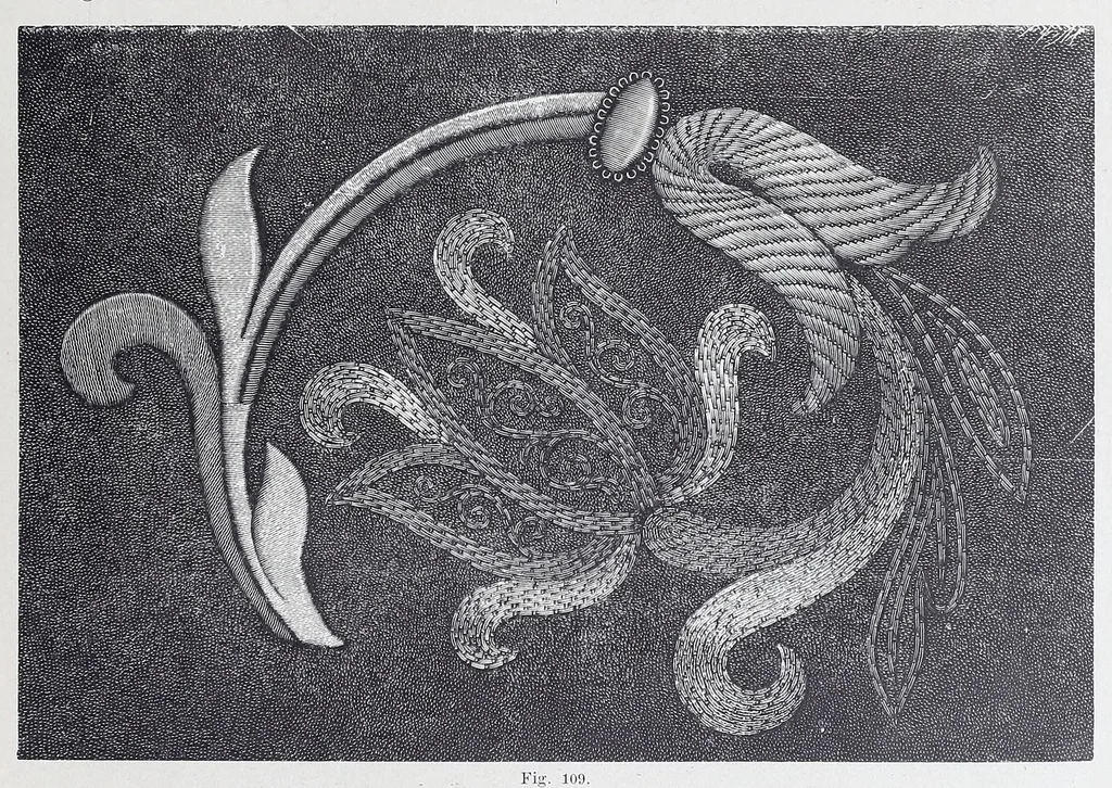 An illustration from Die Kunst der Goldstickerei nebst einer Anleitung zur Verwendung der Goldstickerei in Verbindung mit Application, 1890, leaf 47