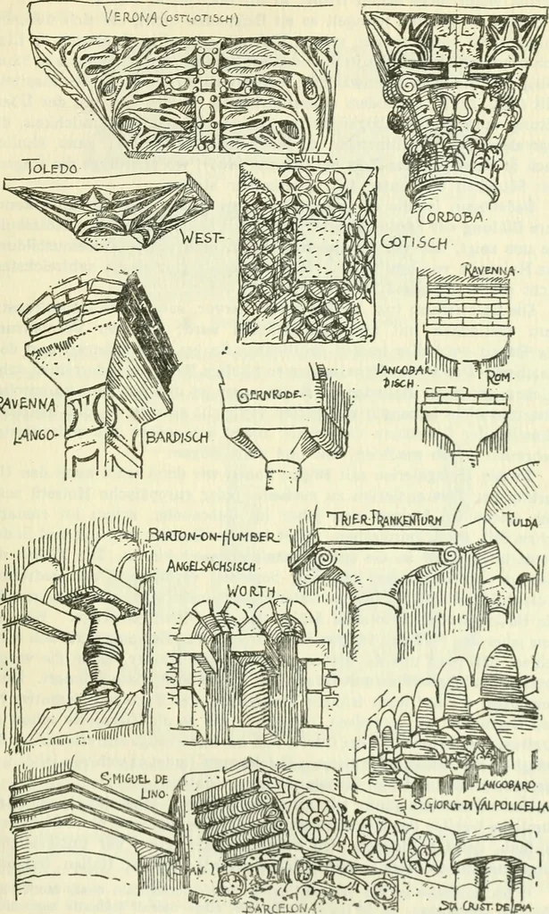 An illustration from Die älteste Kunst, insbesondere di Baukunst, der Germanen, 1909, leaf 125