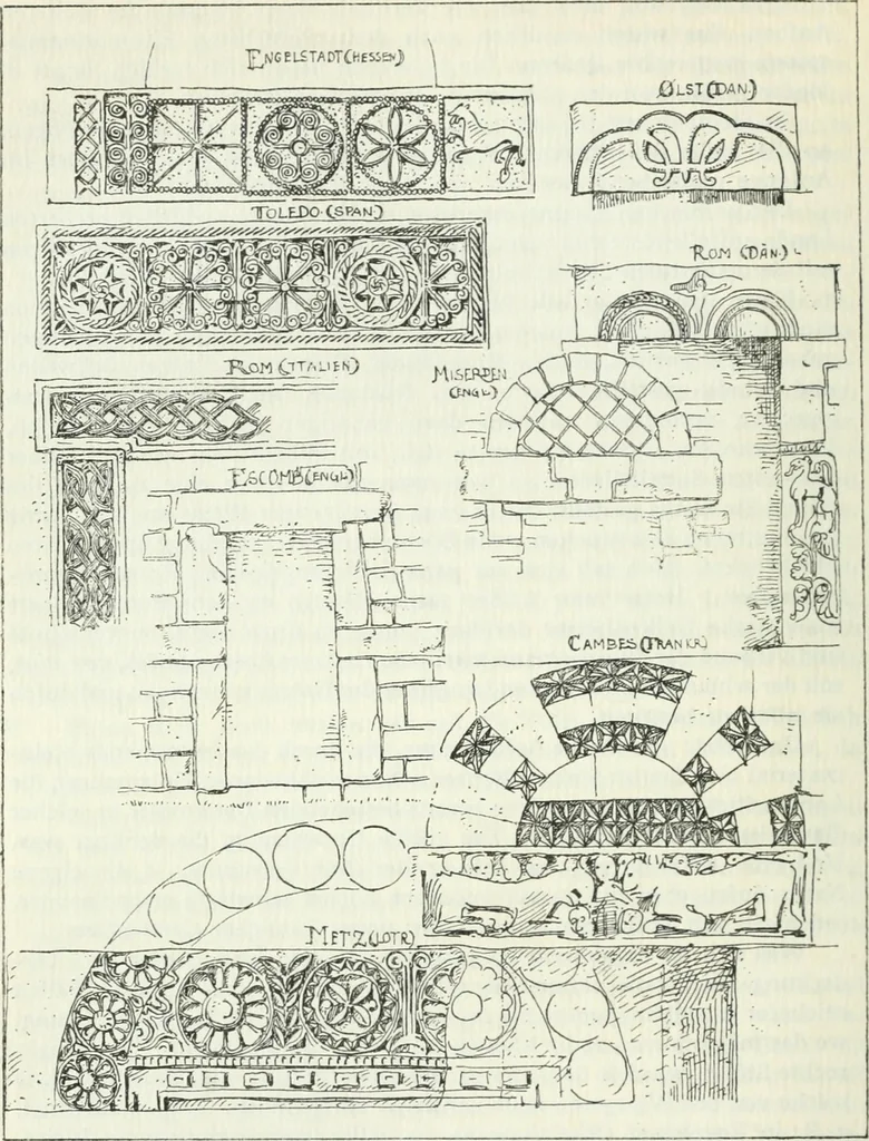 An illustration from Die älteste Kunst, insbesondere di Baukunst, der Germanen, 1909, leaf 130